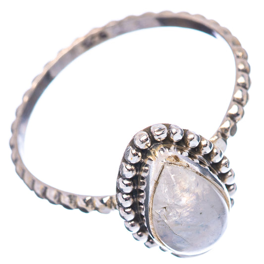 Teardrop moonstone ring in .925 sterling silver, side view with beaded band