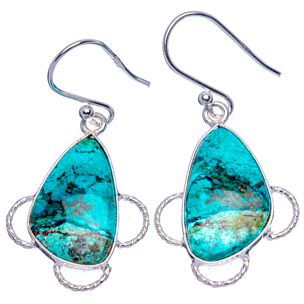 Sterling silver fishhook earrings with turquoise-blue teardrop chrysocolla stones