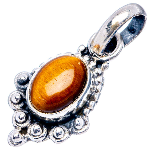 Sterling silver tiger's eye pendant, oval golden-brown cabochon with decorative border