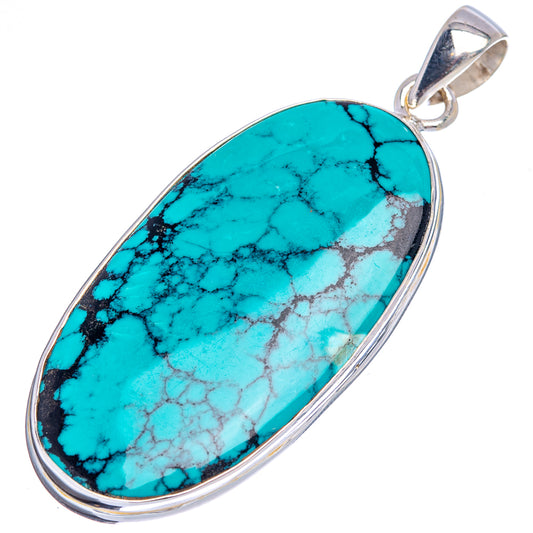 Oval turquoise pendant with .925 sterling silver bail, marbled turquoise stone
