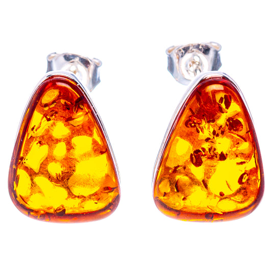 Pair of teardrop amber earrings with silver settings and post backs