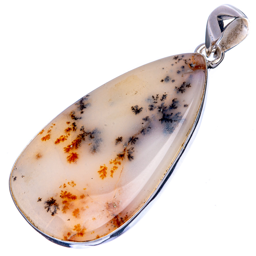 Teardrop dendritic agate pendant with silver bail, cream stone with black and orange dendrites