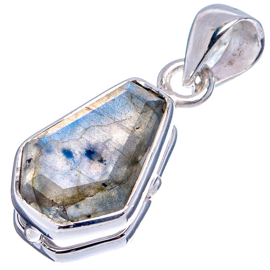 Faceted labradorite pendant .925 sterling silver prong setting with teardrop bail