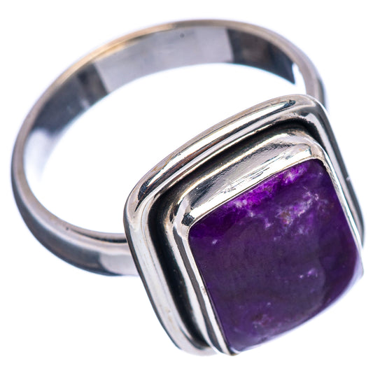Sterling silver ring with purple sugilite square cabochon and split metal shank
