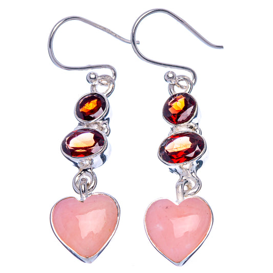 Pink Opal, Garnet Earrings 1 3/4" (925 Sterling Silver) E1640