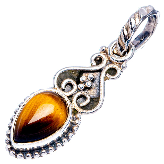 Tiger's eye dainty pendant in sterling silver, oval tiger-eye stone bezel
