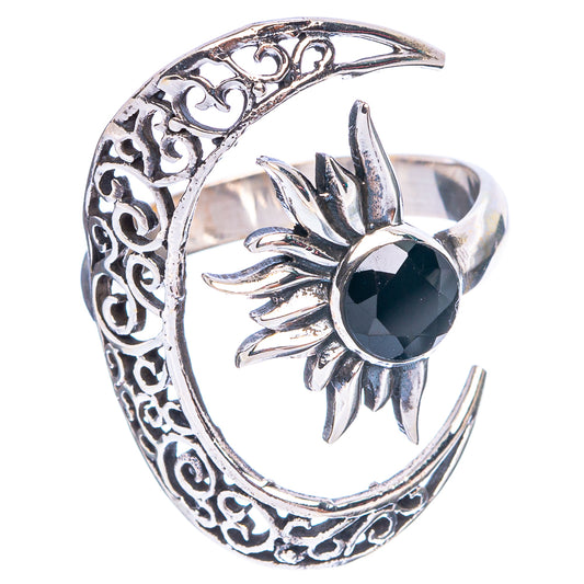Black Onyx Moon Sun Dainty Ring Size 7 Adjustable (925 Sterling Silver) R5251