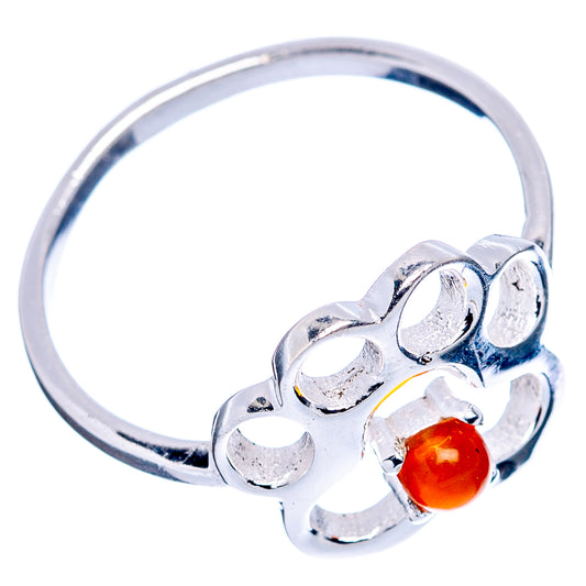 Sterling silver dainty paw ring with round orange carnelian stone