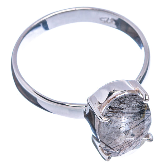 Sterling silver ring with oval tourmalinated quartz stone and prong setting, size 7