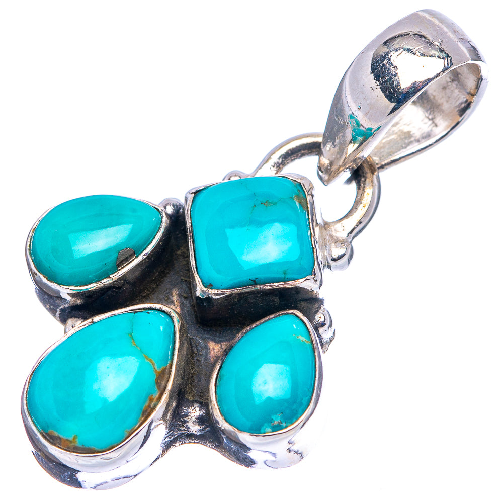 Sterling silver turquoise pendant with loop bail and five set blue-teal stones