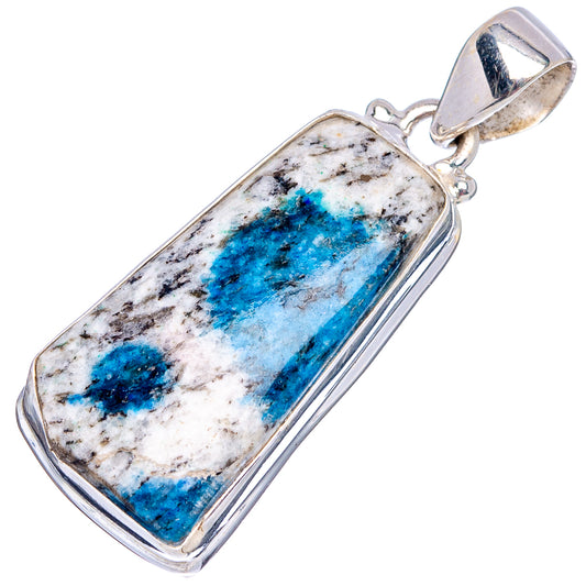 Sterling silver azurite pendant with blue gemstone in rectangular bezel