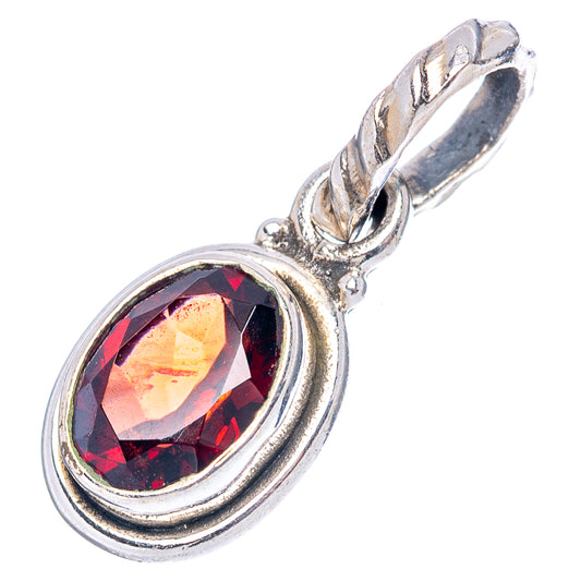 Oval garnet gemstone pendant in .925 sterling silver with twisted bail and oval bezel.