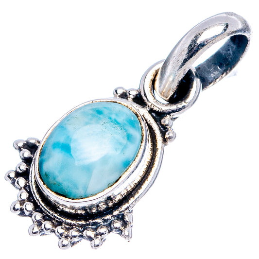 Sterling silver oval larimar pendant with loop bail and decorative bead frame
