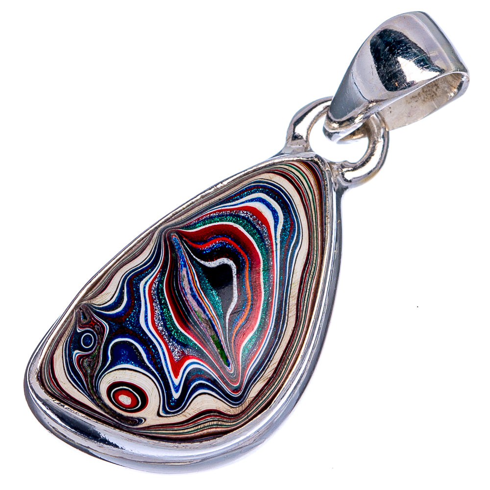 Sterling silver teardrop pendant with marbled blue red green stripes and metal bail