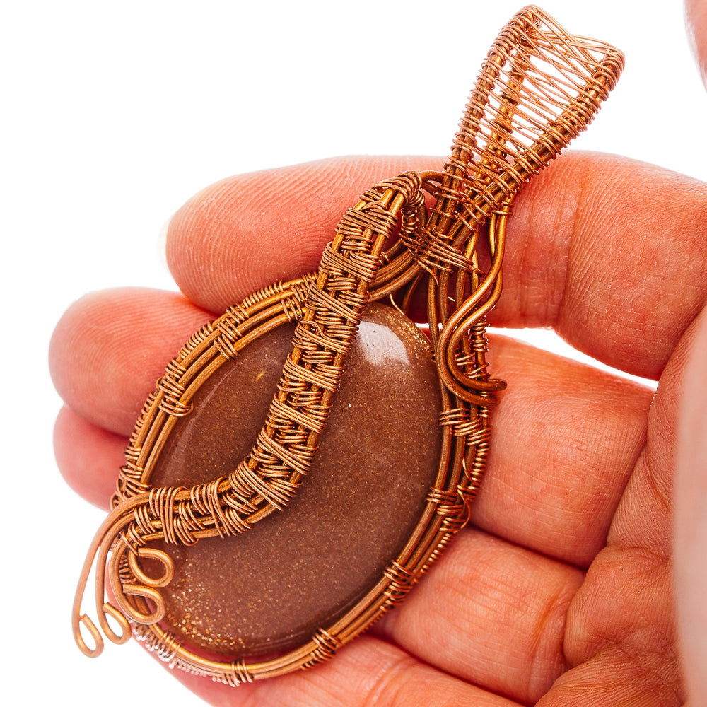 Sunstone Wire Wrap Pendant 3 1/8" (Copper)