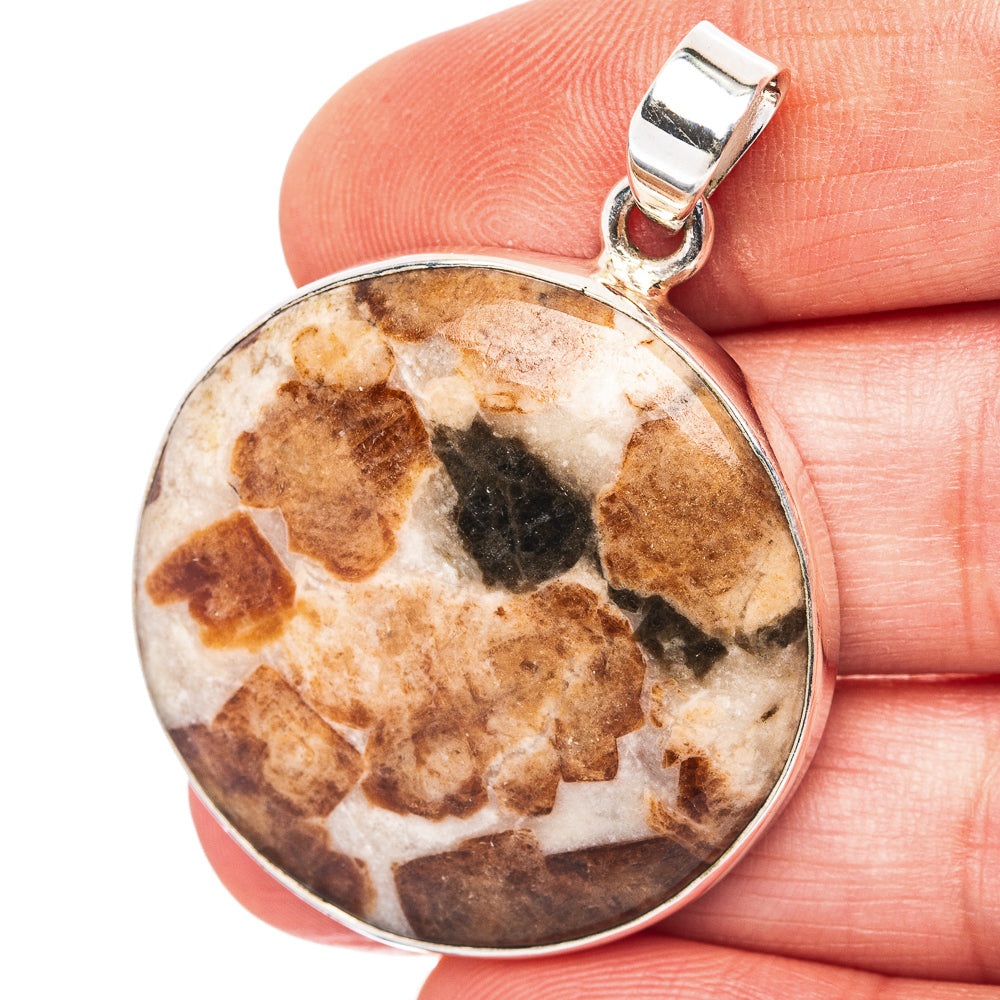 Garnet In Limestone Pendant 1 3/4" (.925 Sterling Silver)