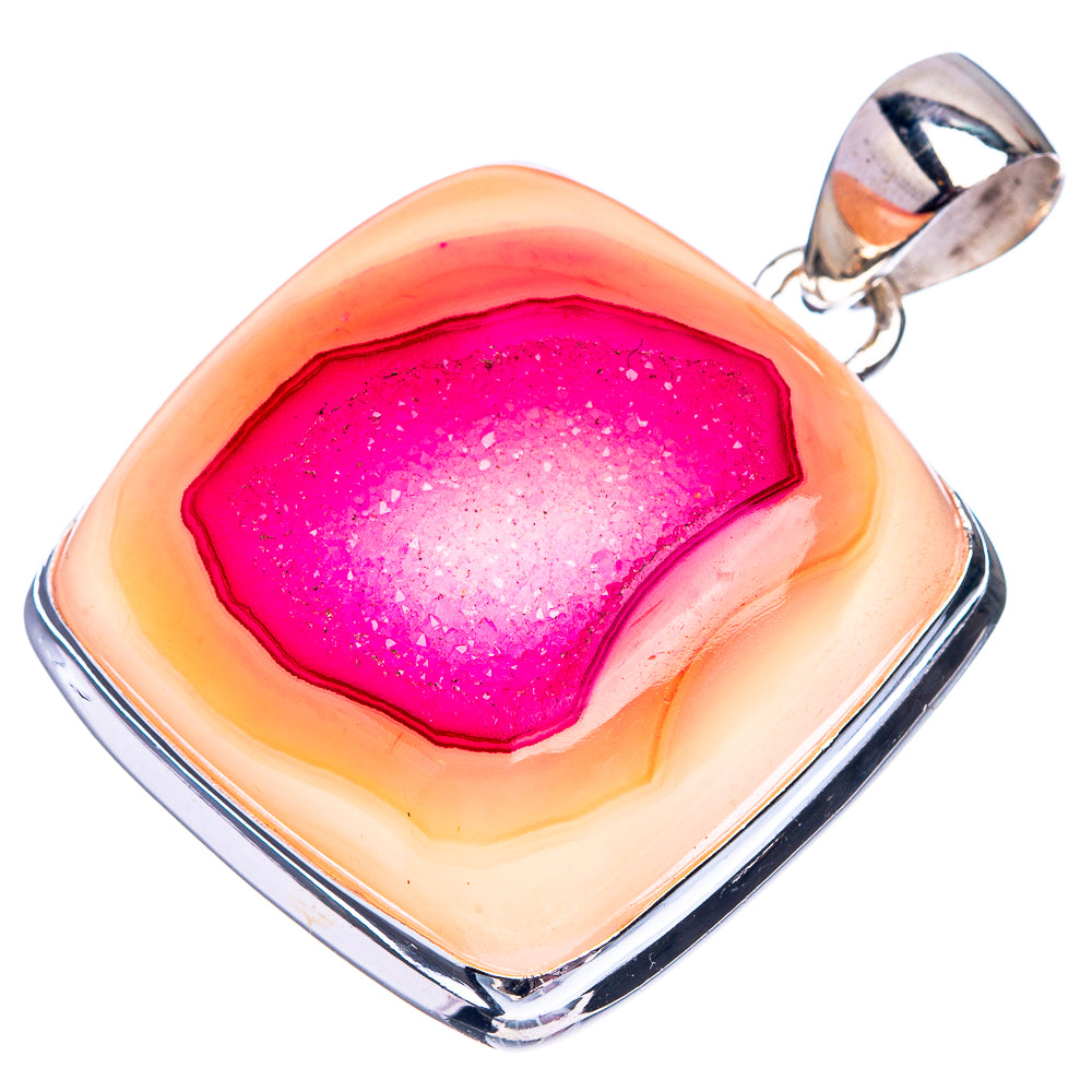 Pink Agate Druzy Pendant 1 1/2" (925 Sterling Silver) P38845