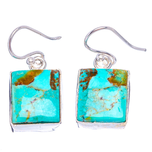 Square turquoise drop earrings in .925 sterling silver with fishhook style backs