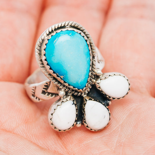 Exclusive Sierra Bella Turquoise, White Buffalo Turquoise Ring Size 7 Adjustable (.925 Sterling Silver)