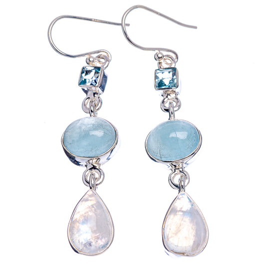 Sterling silver earrings with blue square top stones, oval blue moonstone, pear drop