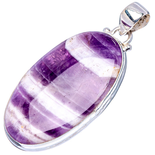Amethyst pendant in sterling silver with oval purple stone and white chevron stripe
