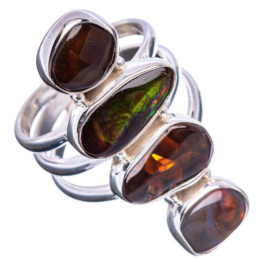 Sterling silver multi-stone ring with oval fire agate stones, orange and green flashes