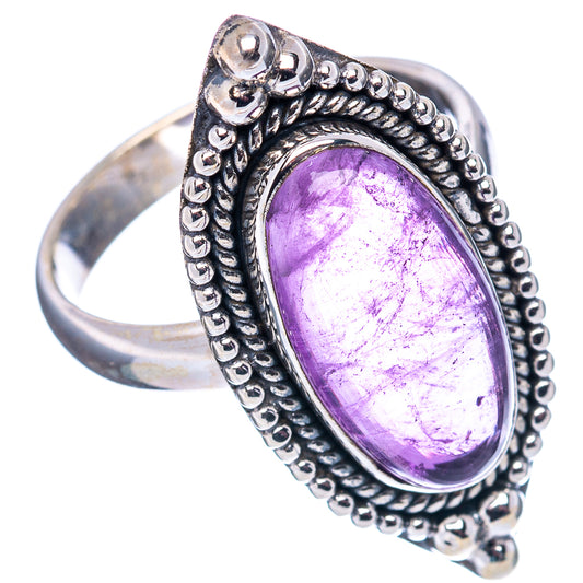 Amethyst gemstone oval sterling silver ring with bead and rope border