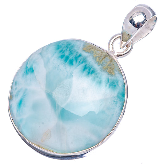 Oval Larimar pendant with .925 sterling silver bail, light blue marbled stone