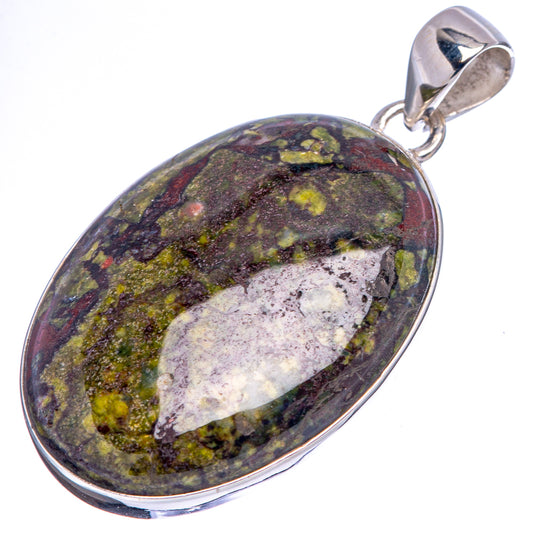 Oval sterling silver pendant with jasper cabochon, multicolor swirls and white patch