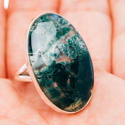 Premium Green Moss Agate Ring Size 6.75 (.925 Sterling Silver)