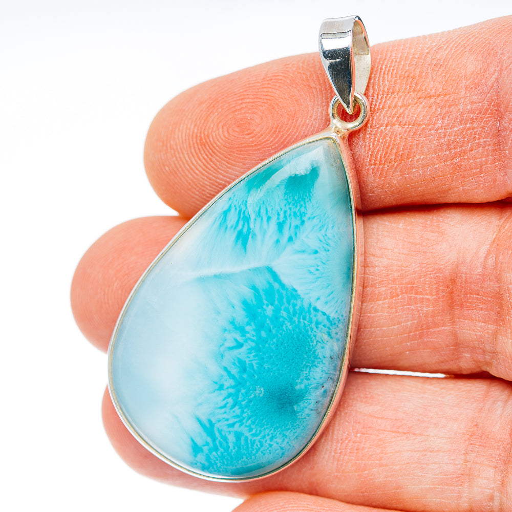 Premium Larimar Pendant 2" (.925 Sterling Silver) Carat