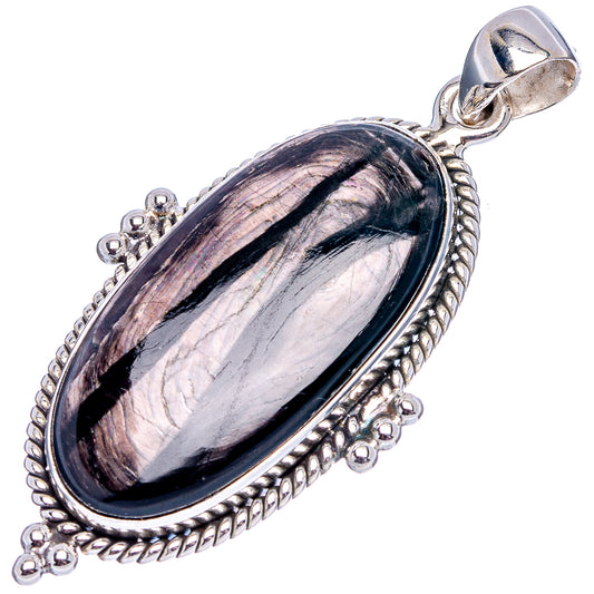 Oval hypersthene pendant with .925 sterling silver frame, textured border, bail