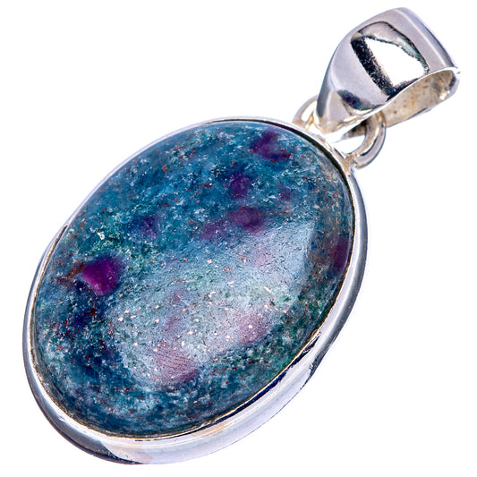Sterling silver oval pendant with blue cabochon stone and purple speckles