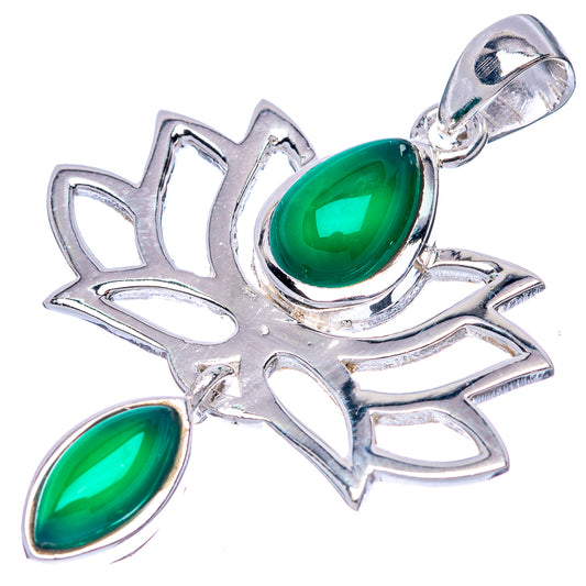 Green Onyx Lotus Dainty Pendant 1 5/8" (925 Sterling Silver) P43568