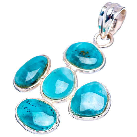 Sterling silver Larimar pendant charm with oval blue-green stones and top bail