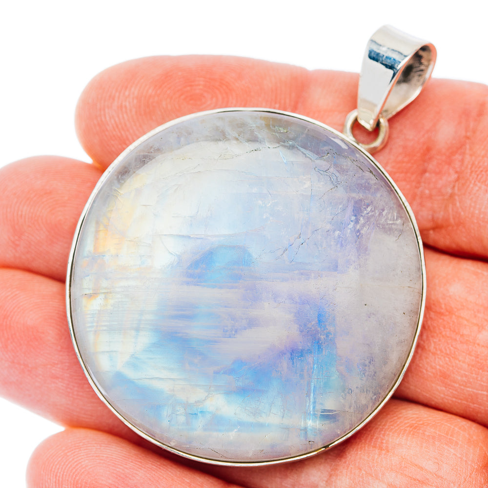 Huge Premium Rainbow Moonstone Pendant 2 1/8" (.925 Sterling Silver)