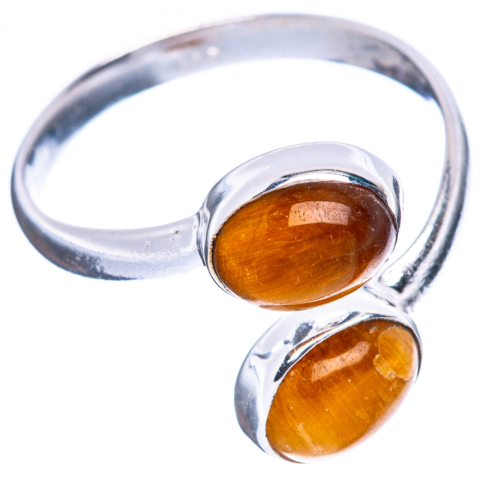 Sterling silver tiger eye ring with two oval amber-brown cabochons