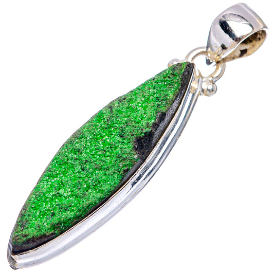 .925 sterling silver uvarovite pendant with green teardrop gemstone bezel