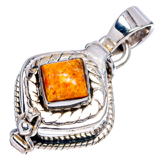 Bumblebee Jasper poison pendant in .925 sterling silver, orange square gemstone bezel