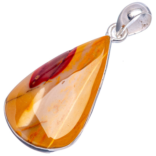 Mookaite teardrop pendant with orange-yellow-red stone and .925 sterling silver bail