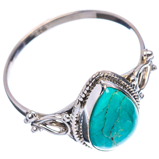 Oval turquoise cabochon ring, .925 sterling silver band with braided details and openwork