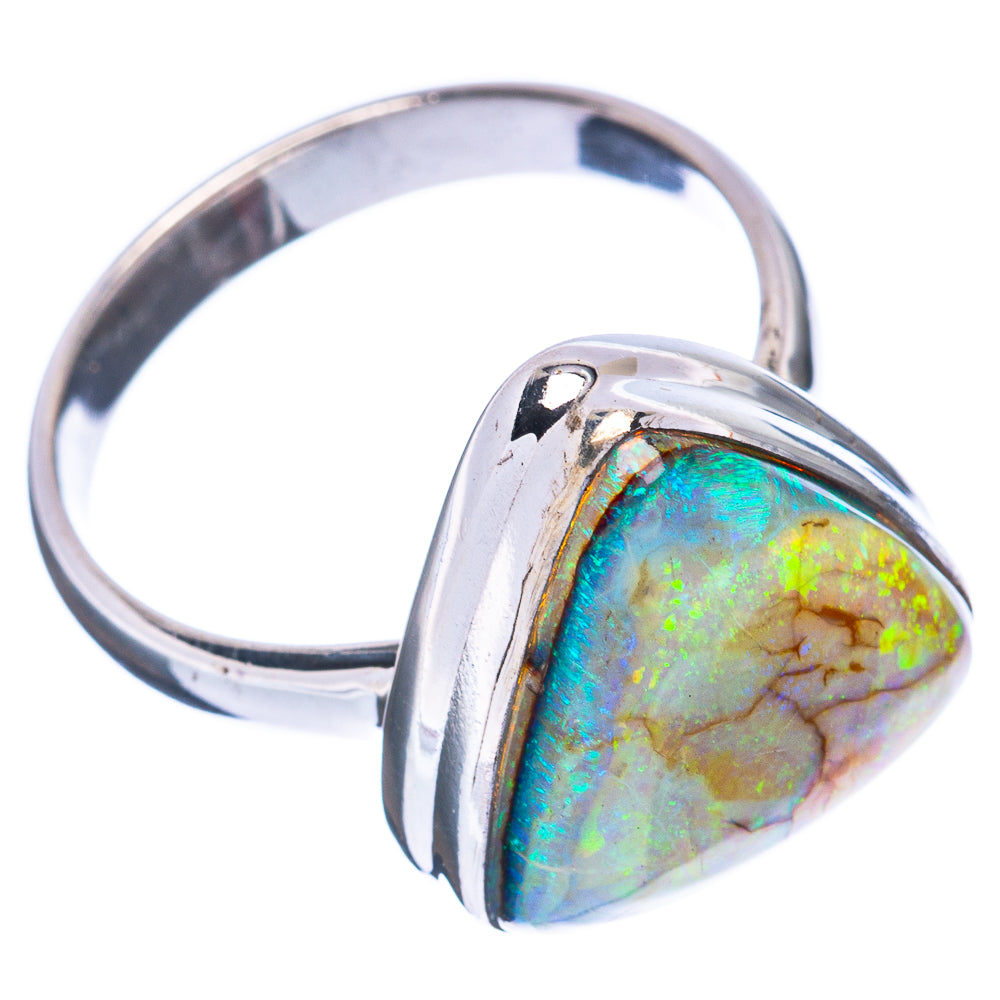 Sterling silver opal ring with oval cabochon, rainbow flashes