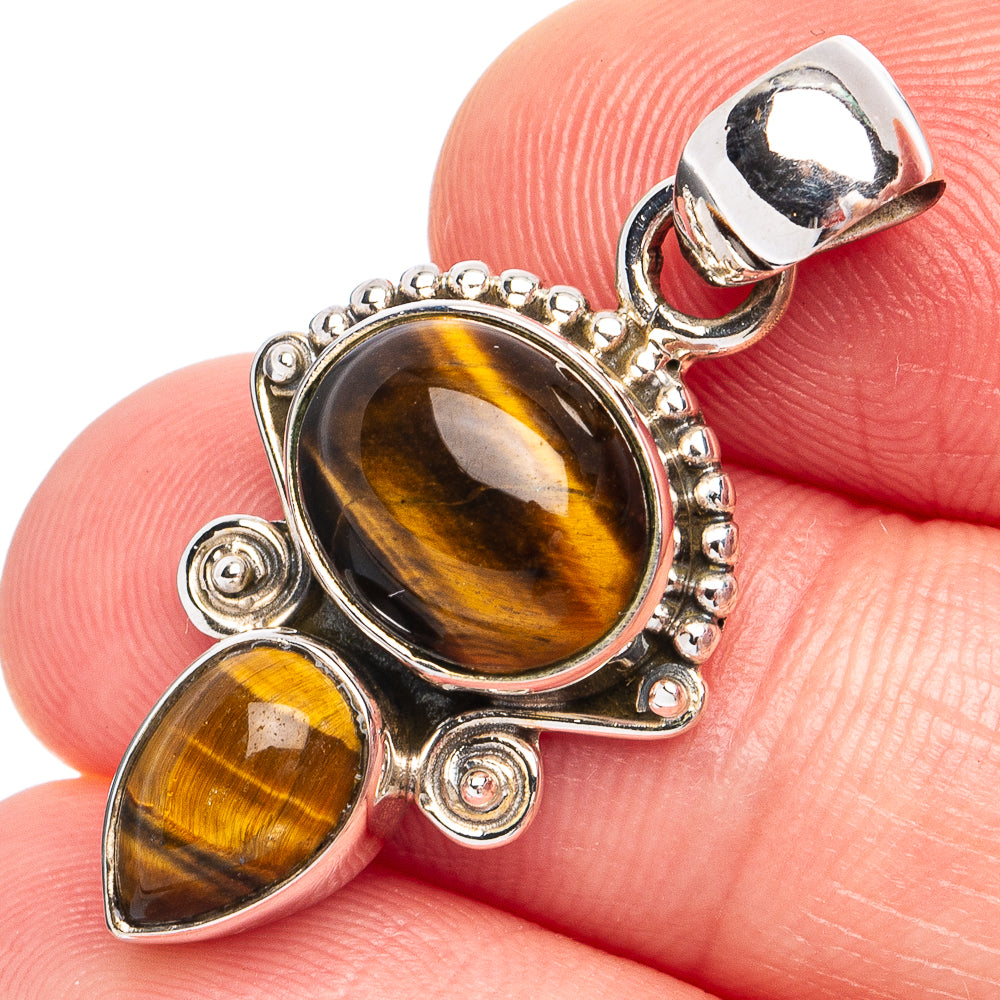 Dainty Tiger Eye Pendant 1 1/4" (925 Sterling Silver) P45241