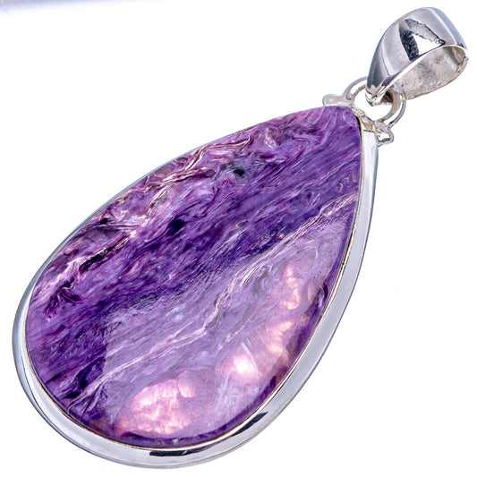 Charoite teardrop pendant with purple charoite stone and .925 sterling silver bail
