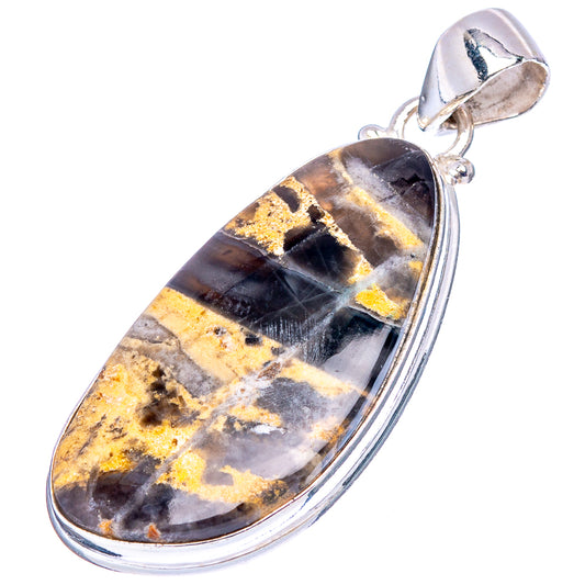Oval tiger-stripe dendritic agate pendant with polished .925 silver bail