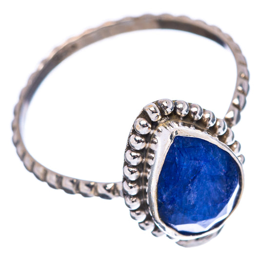 Sodalite .925 sterling silver ring with oval blue stone and bead-textured band