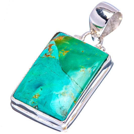 Turquoise rectangle pendant in .925 sterling silver frame and bail