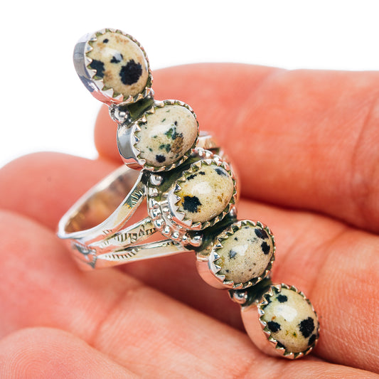 Premium 5-Gemstone Finger Shield Dalmatian Jasper Ring Size 8.75 (.925 Sterling Silver)