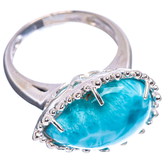 Sterling silver ring with prong-set oval Larimar, size 7, turquoise blue