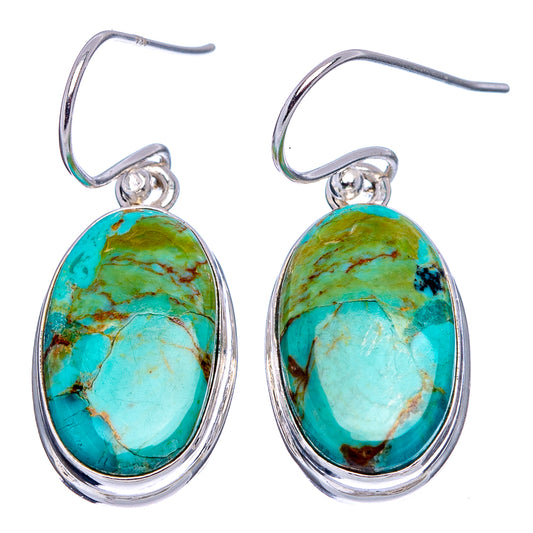 Sterling silver turquoise teardrop dangle earrings with round hook backs